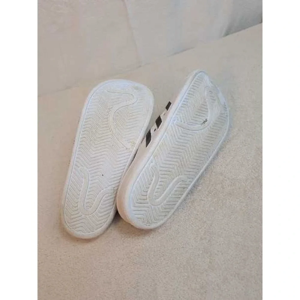 Adidas Adilette Aqua Slides White Black 3 Stripe Athleisure Clogs Mules Mens 8
